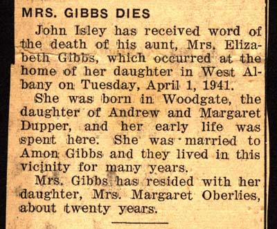 gibbs elizabeth dupper wife of amon gibbs obit april 1 1941