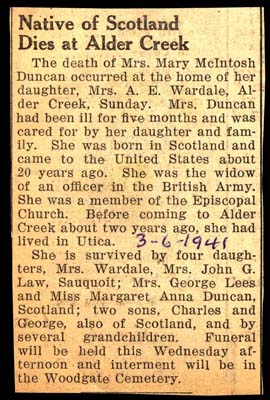 mrs mary maintosh dies march 6 1941