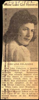 miss lina colacicco honored at western michigan college may 28 1942