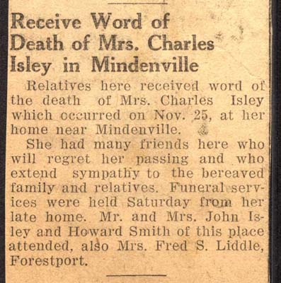 mrs charles isley dies november 25 1942