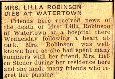 mrs lilla robinson dies in watertown april 1942