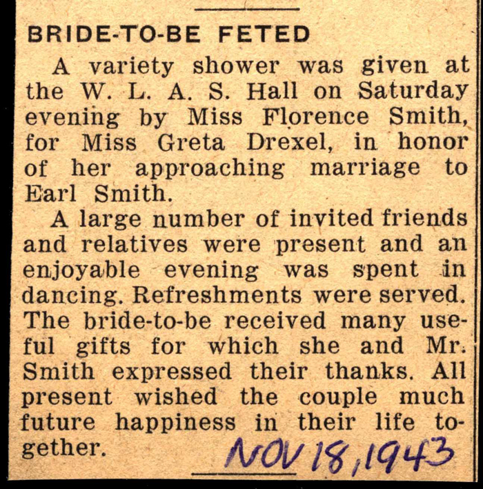shower given for bride to be greta elizabeth drexel november 18 1943
