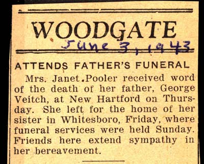janet pooler attends funeral of her father george veitch june 1943