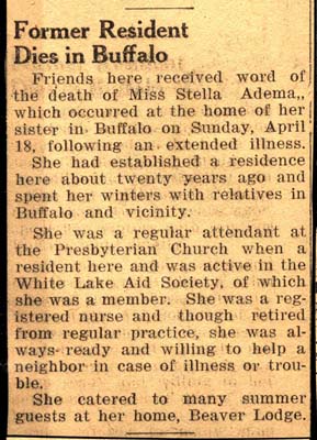 miss stella adema dies in buffalo april 18 1943