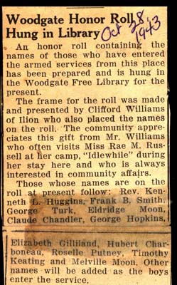 woodgate armed services honor roll hung in library october 28 1943