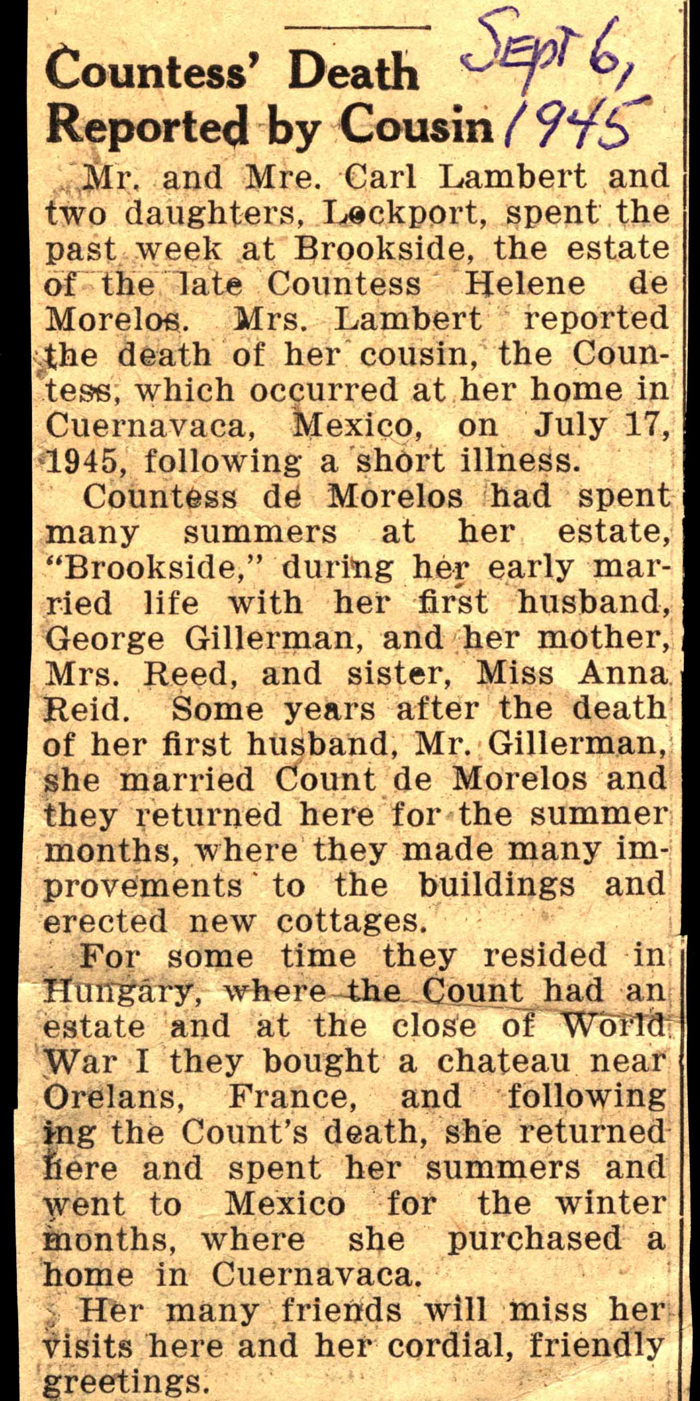 countess helene de morelos dies july 17 1945