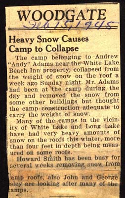 heavy snow causes andrew adams camp to collapse february 1945