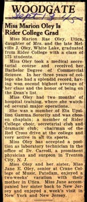 marion rae oley graduate of rider college september 1945