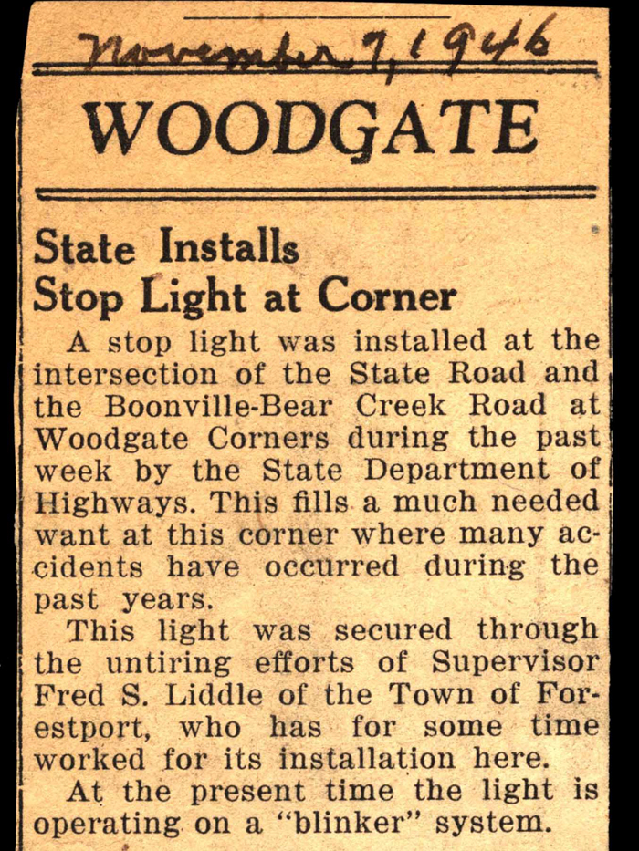 state installs stop light at woodgate corners november 7 1946