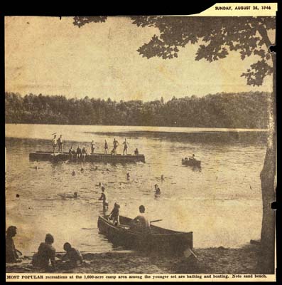 masonic home camp at round lake in woodgate photo of swimmers and boaters august 25 1946