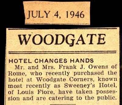 mr and mrs frank j owens purchase sweeneys hotel at woodgate corners from louis fiore july 1946