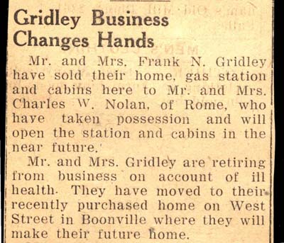 mr and mrs frank n gridley sell gas station and cabins to mr and mrs charles w nolan april 1946