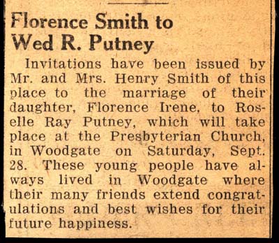 putney roselle ray weds smith florence irene september 28 1946