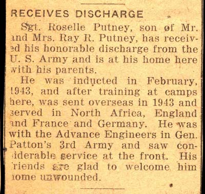 sgt roselle putney son of mr ray r putney receives honorable discharge from army january 1946