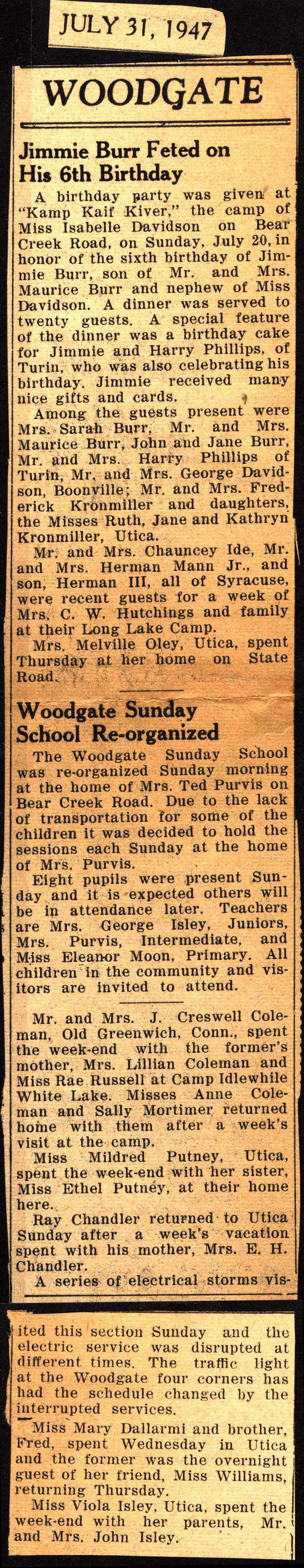 woodgate news july 31 1947