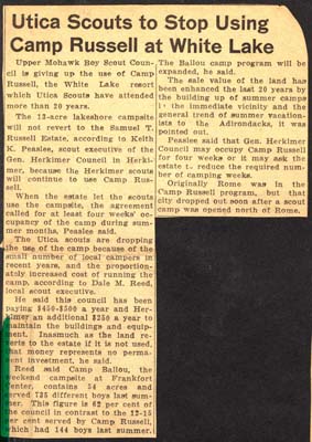 utica scouts to stop using camp russell at white lake 1948