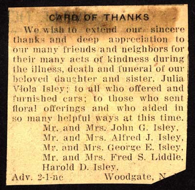 isley family thanks friends for support during death of julia viola eames 1949