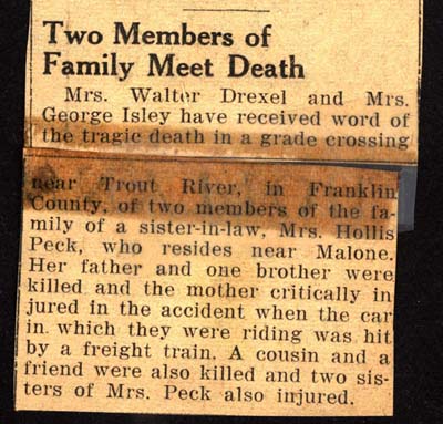 two family members of mrs hollis peck die when train hits car march 1949