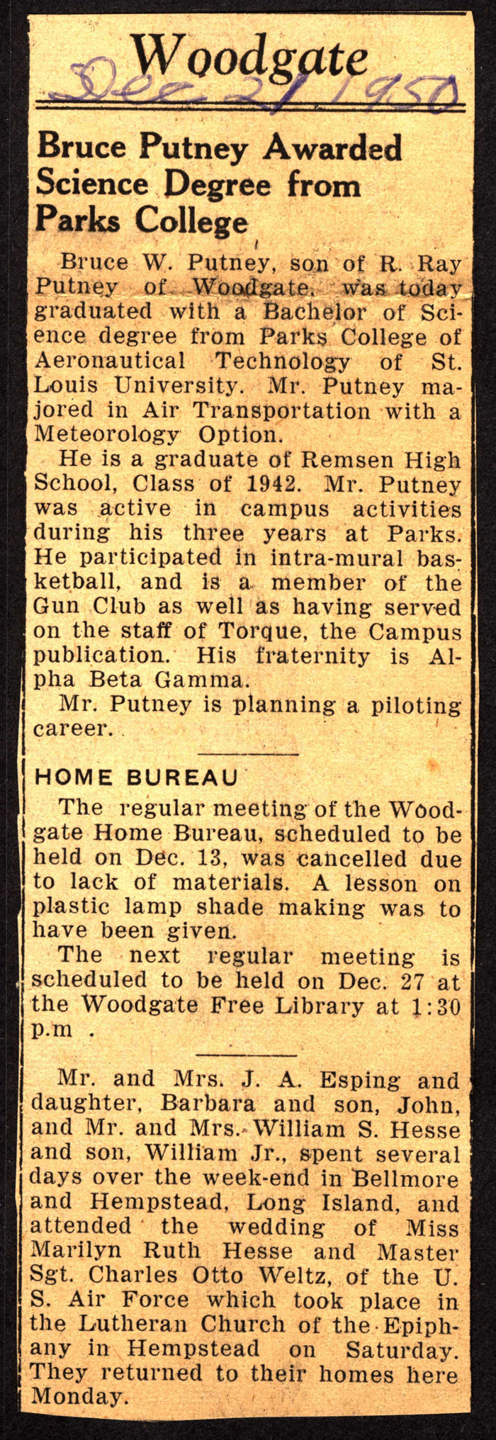 woodgate news december 21 1950