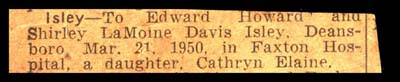 cathryn elaine born to edward howard and shirley lamoine davis isley march 21 1950