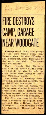 fire destroys margaret smith camp and garage pine camp road woodgate march 30 1951