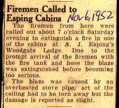 firemen called to a j esping cabins november 6 1952