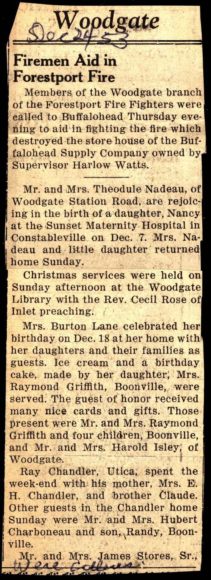 woodgate news december 24 1953