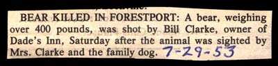 400 pound bear killed by bill clarke in forestport july 29 1953