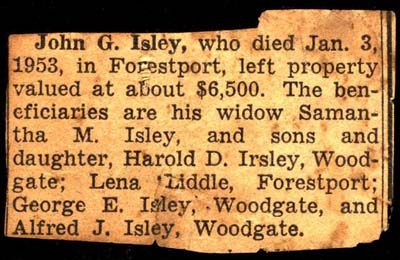 john g isley property valued at 6500 dollars 1953