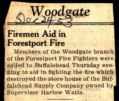 woodgate firemen lend aid in fighting buffalohead supply fire december 1953