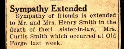 mrs curtis smith sister in law of mr and mrs henry smith dies march 1954