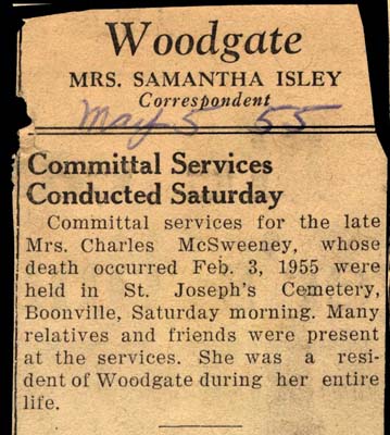committal services held for mae turk mcsweeney may 1955