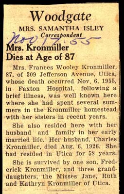 kronmiller frances wooley wife of charles kronmiller obit november 6 1955