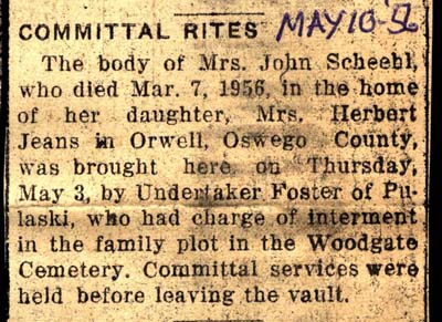 committal rites for catherine scheehl may 10 1956