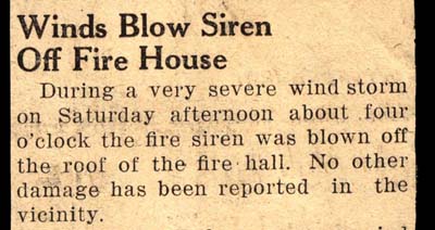 winds blow siren off fire house february 1956