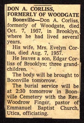 corliss don a husband of evelyn corliss obit october 7 1957