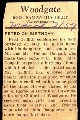 fred griffith feted on 88th birthday march 12 1957