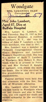 lambert lenore e wife of john f lambert obit may 23 1957