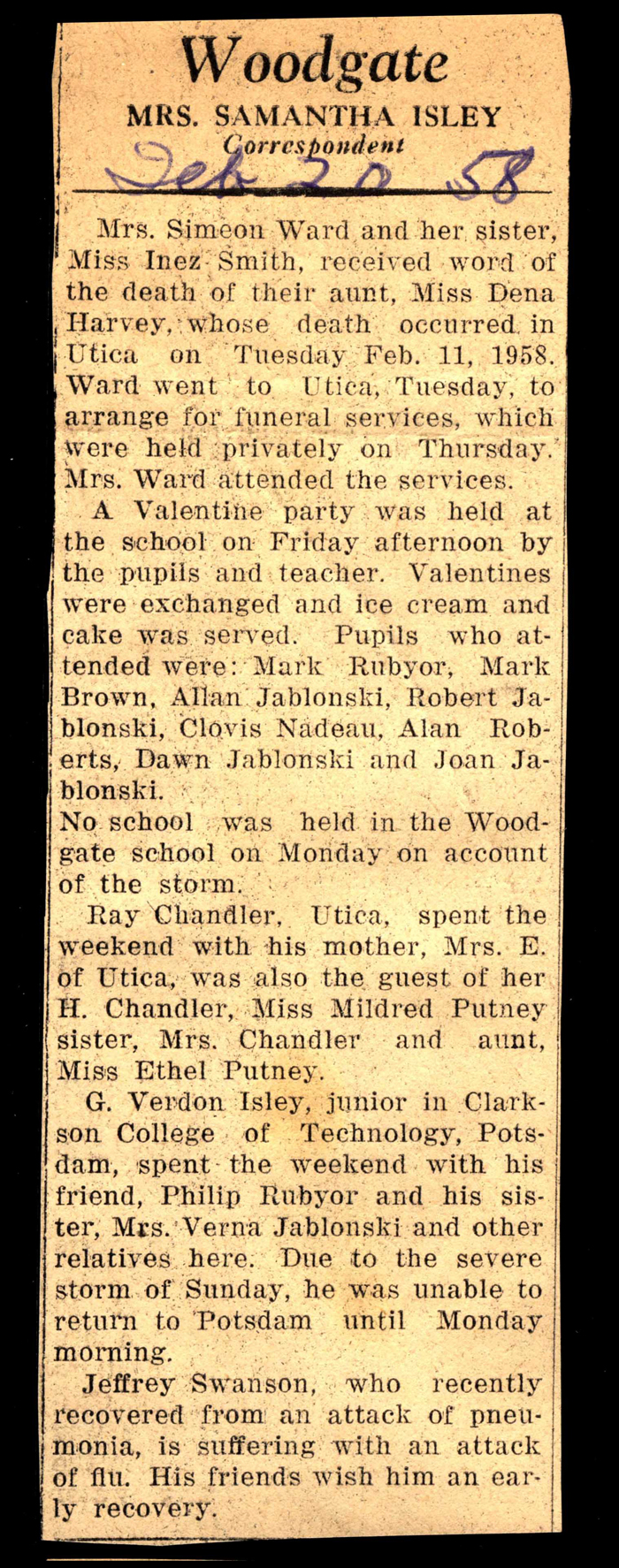 woodgate news february 20 1958