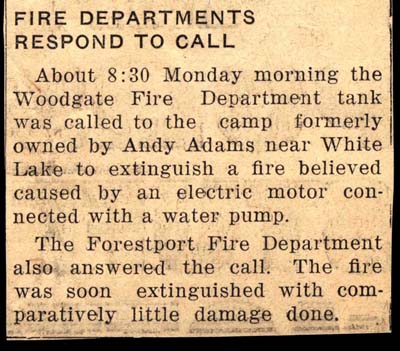 fire dept responds to call at andy adams camp september 1959