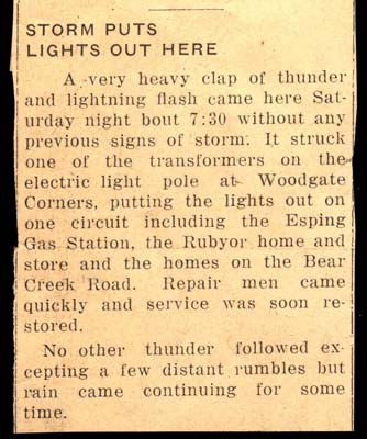 lightning strike interrupts power july 1959