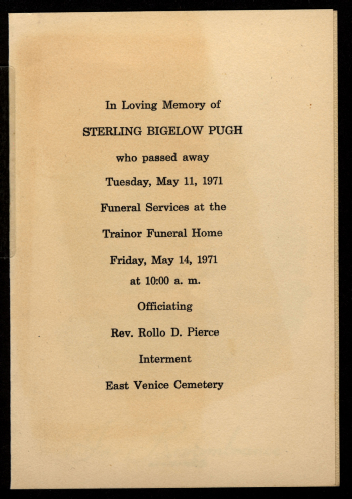 pugh sterling bigelow memorial card