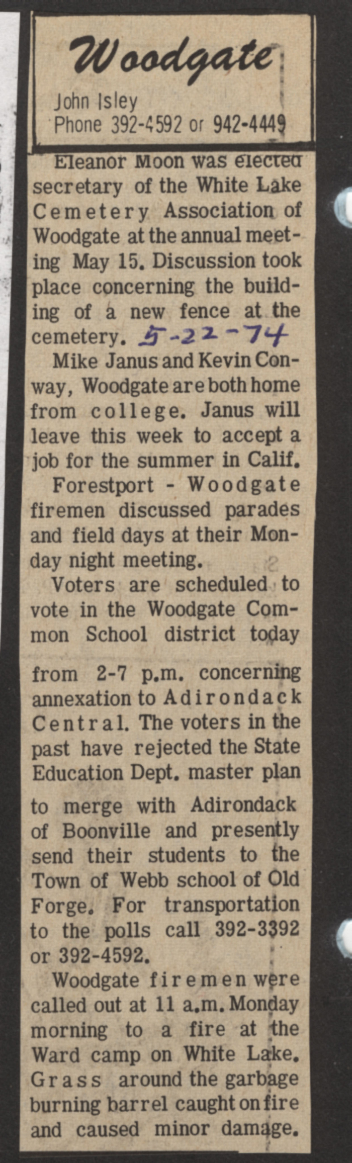 woodgate news may22 1974
