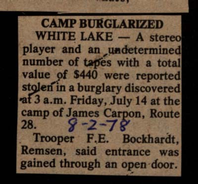camp burglarized white lake