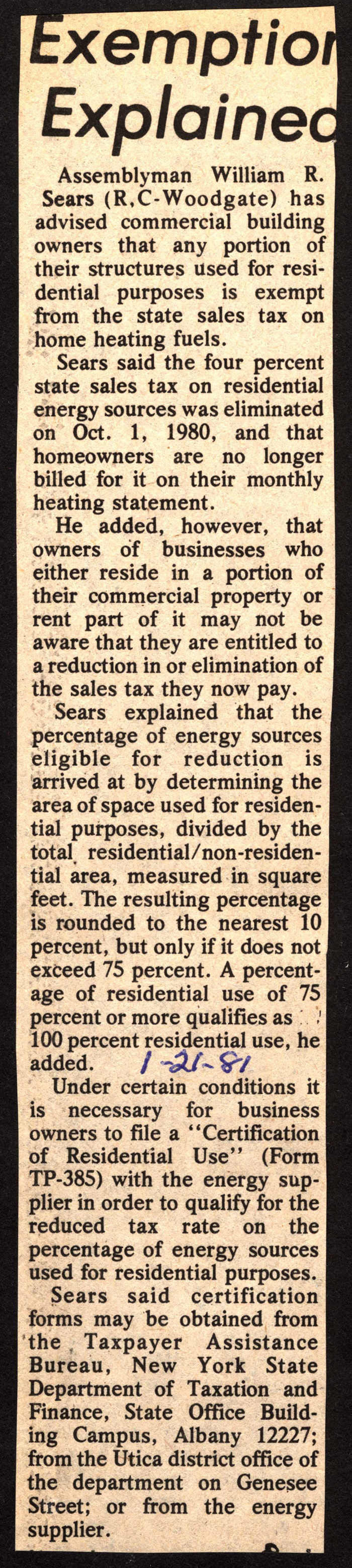 commercial building exemption explained by sears january 21 1981