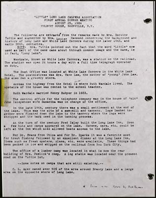 little long lake campers assoc 1st annual meeting notes august 25 1984 page 1