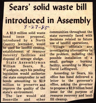 sears solid waste bill introduced in assembly march 27 1985