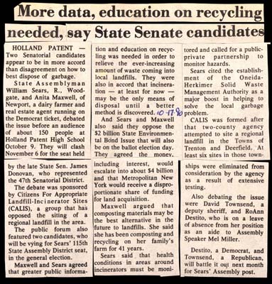 more data and education on recycling needed say senate candidates october 17 1990