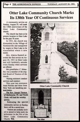 otter lake church marks 130th year of continuous services august 20 1991