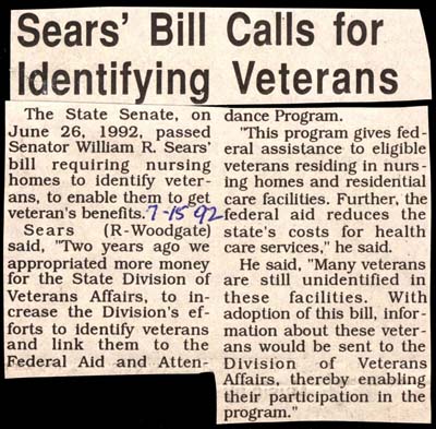 sears bill calls for identifying veterans to receive nursing home benefits july 15 1992